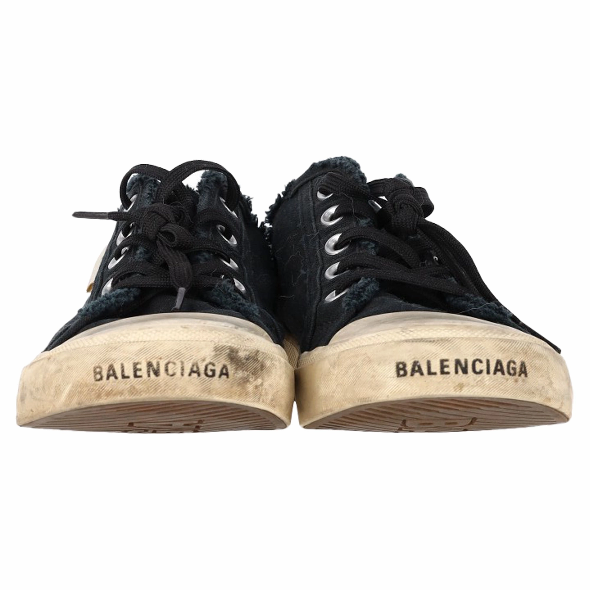 Balenciaga Paris Distressed Open-Back Sneakers in Black Cotton