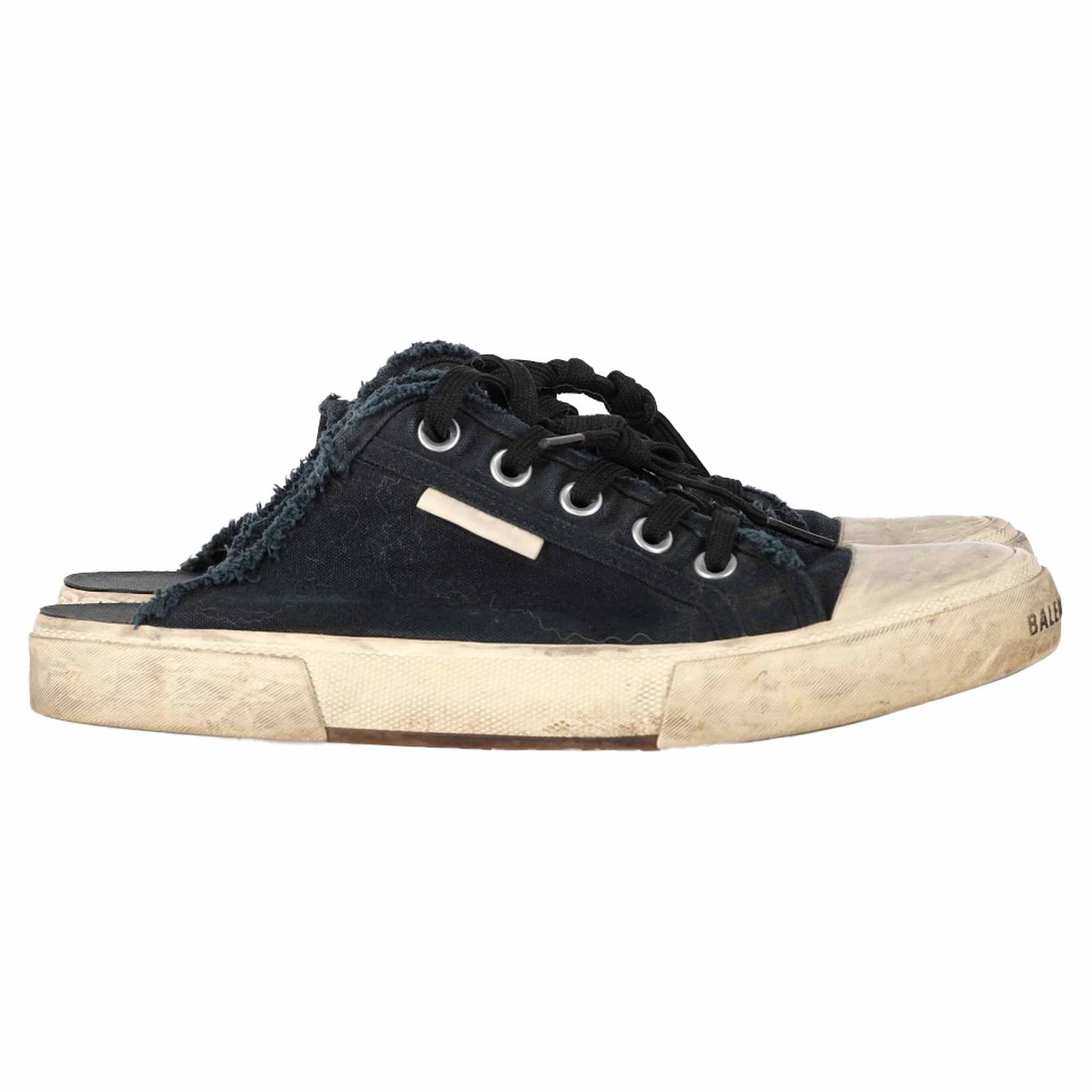 Balenciaga Paris Distressed Open-Back Sneakers in Black Cotton Cozy Womens Slippers discount