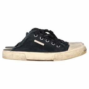 Balenciaga Paris Distressed Open-Back Sneakers in Black Cotton Cozy Womens Slippers discount