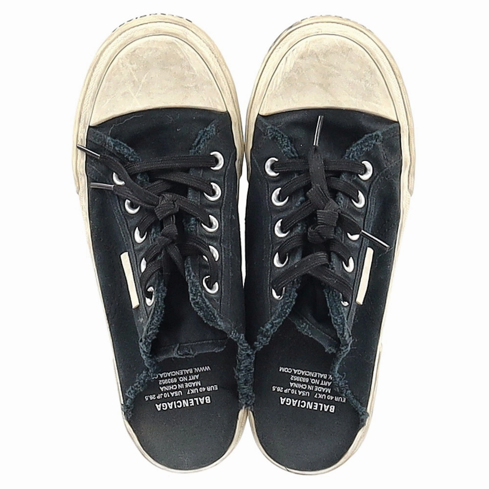 Balenciaga Paris Distressed Open-Back Sneakers in Black Cotton