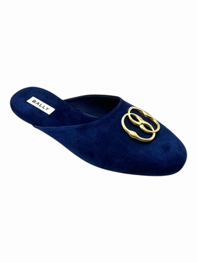 Bally Gylon 6303993 Men's Marine Suede Leather Slippers Mens Slippers clearance sale