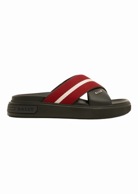 Bally Jake 6300473 Men's Black/Red Calf Plain Leather Sandals Discount Mens Beach Sandals