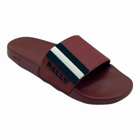 Bally Saxor 6219587 Men's Garnet Rubber Slide Sandals Discount Mens Beach Sandals
