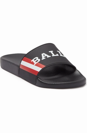 Bally Simon 6234034 Men's Black Logo Rubber Sandals Discount Mens Beach Sandals