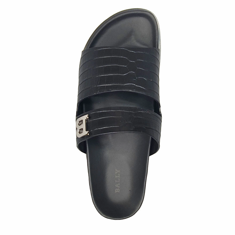Bally Syxten 6302328 Men's Black Embossed Calf Leather Sandals
