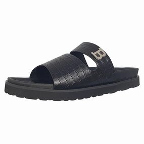 Bally Syxten 6302328 Men's Black Embossed Calf Leather Sandals Discount Mens Beach Sandals