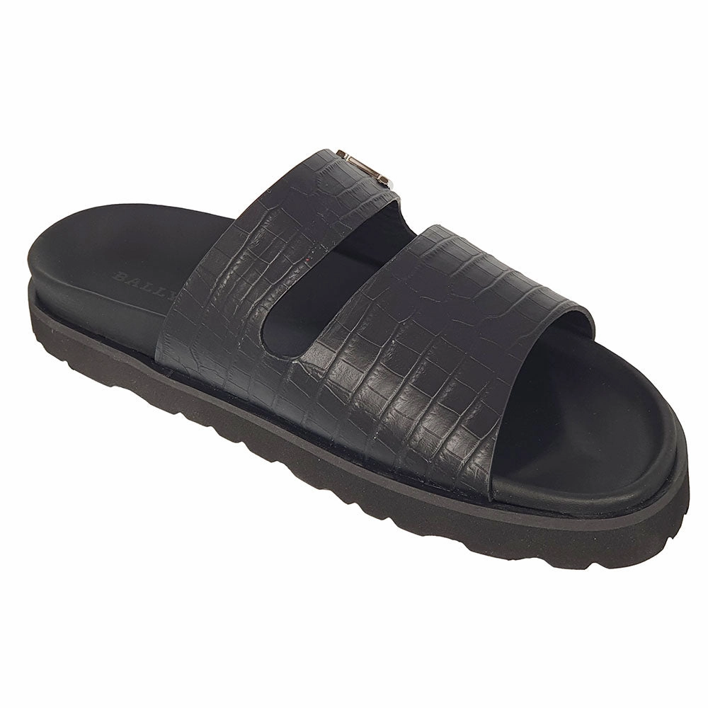 Bally Syxten 6302328 Men's Black Embossed Calf Leather Sandals