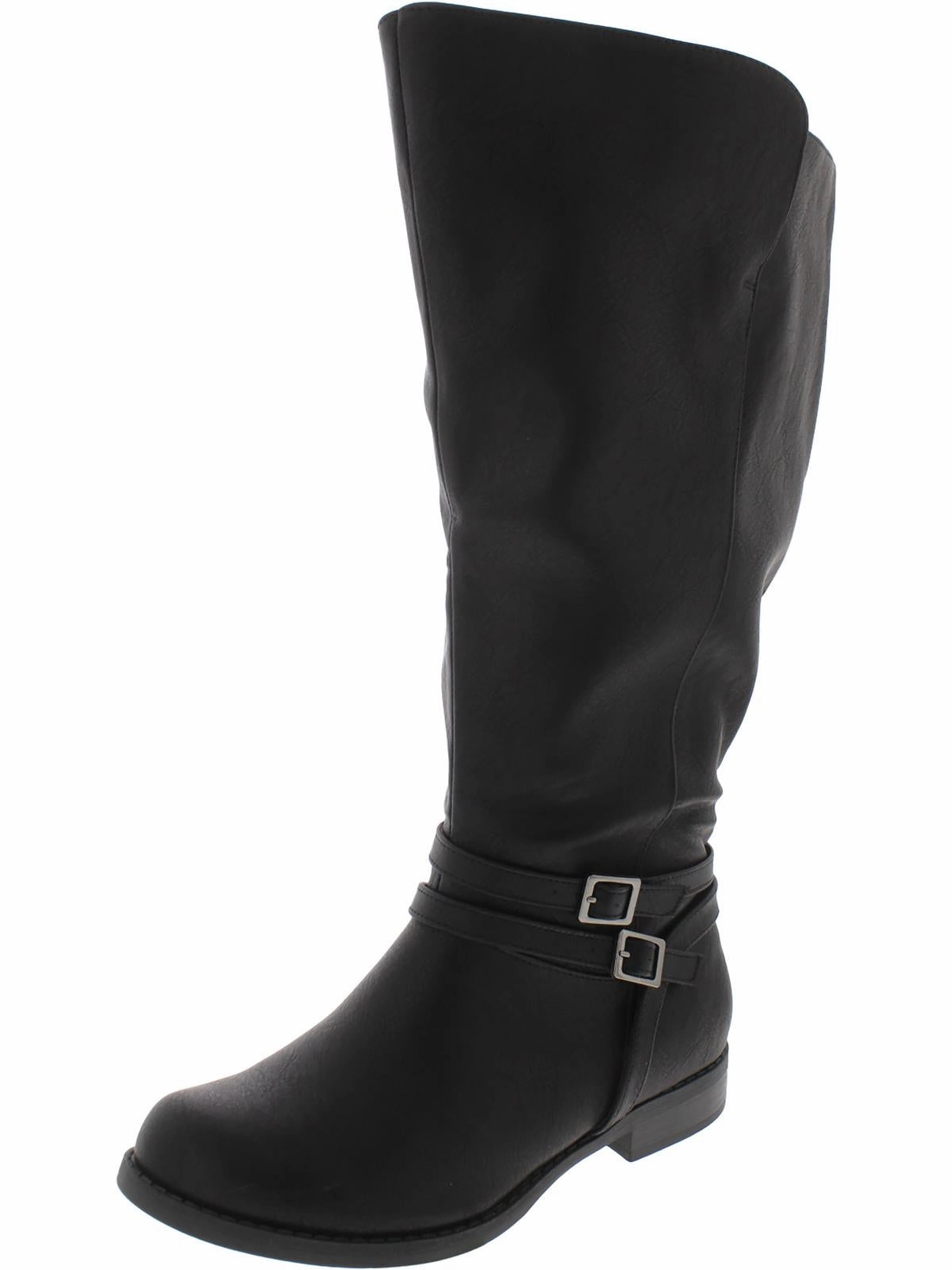 Bay Plus Womens Faux Leather Wide Calf Mid-Calf Boots Cheap Womens Leather Boots