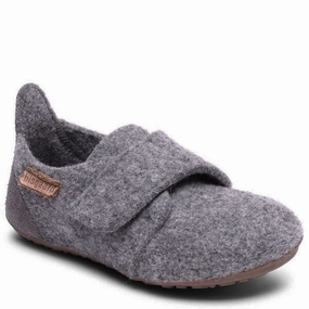 Bisgaard Indoor Shoes Wool Velcro Grey House Slippers for Kids on sale