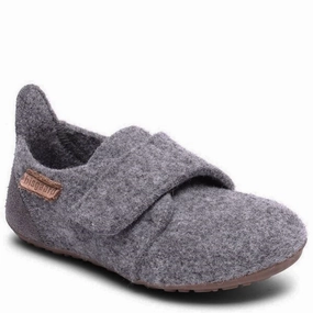 Bisgaard Indoor Shoes Wool Velcro Grey Wool Slippers Kids clearance