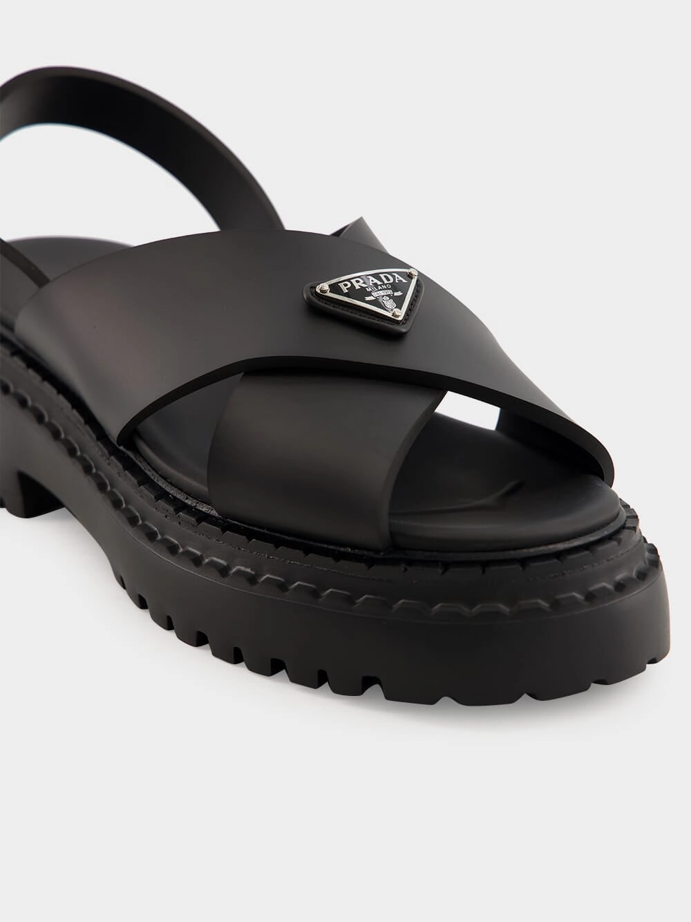 Black Crisscross Rubber Sandals with Logo