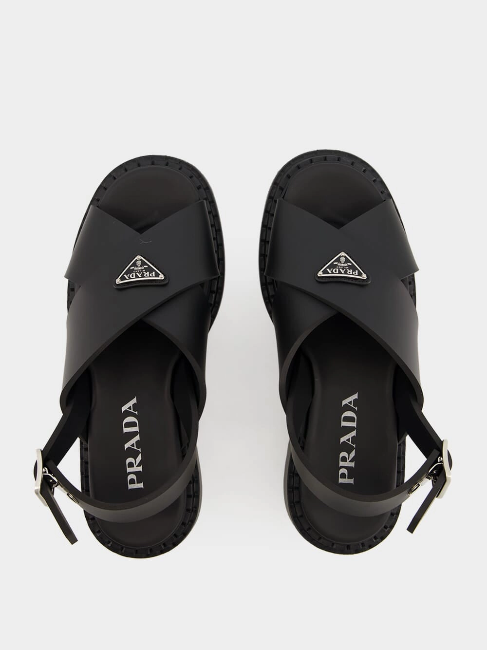 Black Crisscross Rubber Sandals with Logo