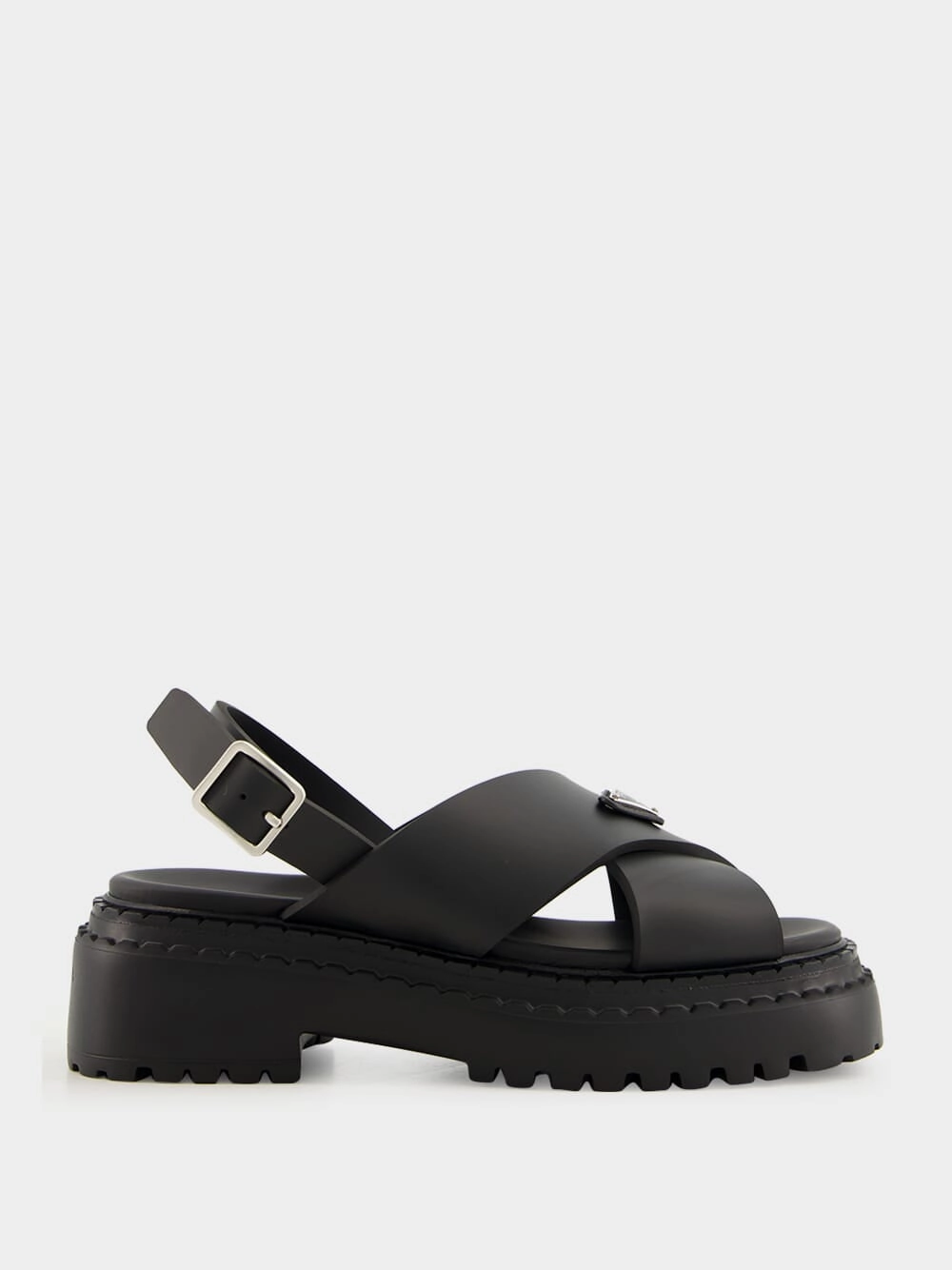 Black Crisscross Rubber Sandals with Logo Womens Sandals mega clearance