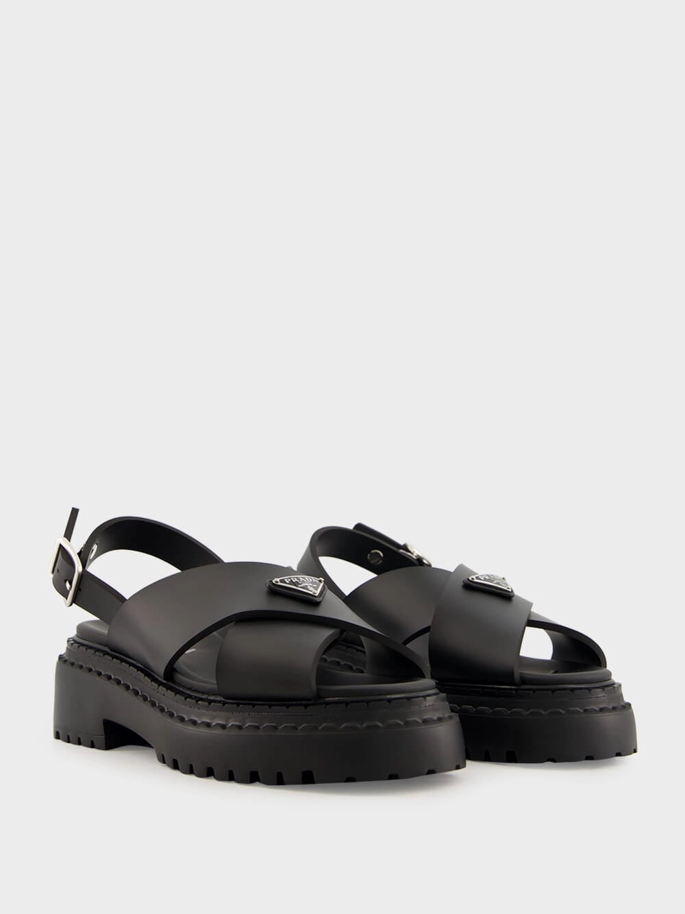 Black Crisscross Rubber Sandals with Logo