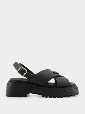 Black Crisscross Rubber Sandals with Logo Womens Sandals mega clearance