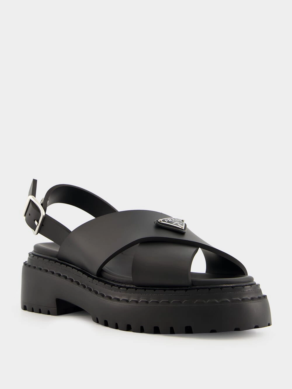 Black Crisscross Rubber Sandals with Logo