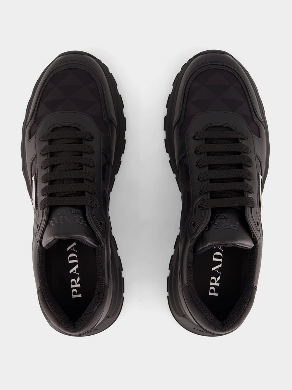 Black Leather & Nylon High-Top Sneakers
