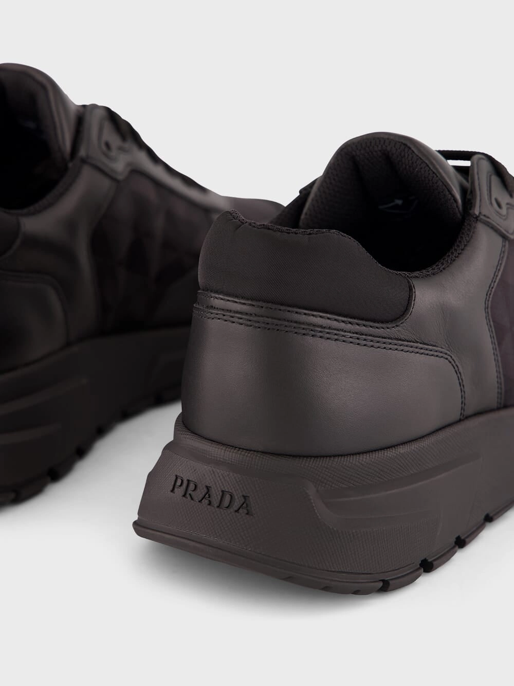 Black Leather & Nylon High-Top Sneakers