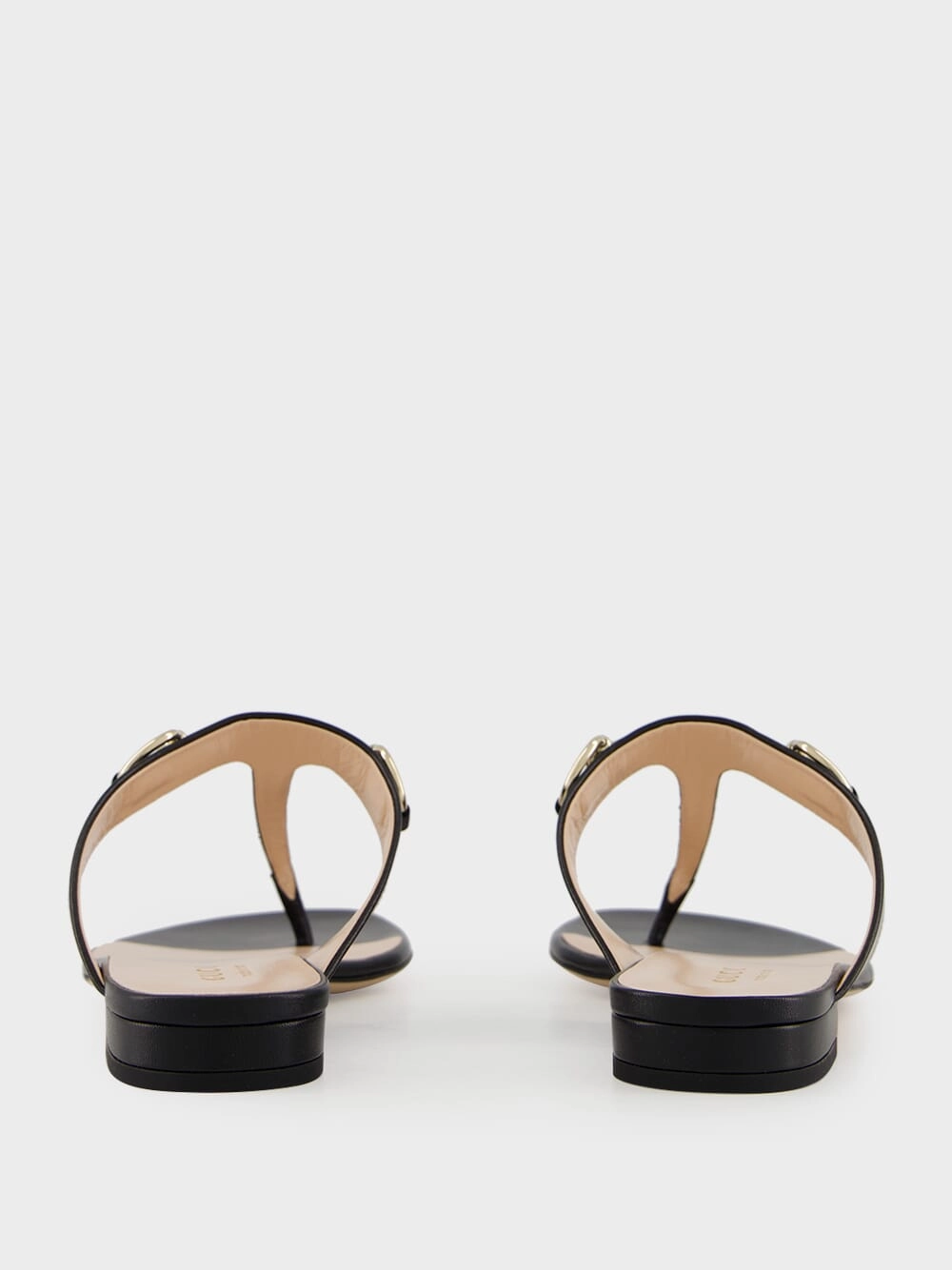 Black Leather Thong Sandal with Horsebit