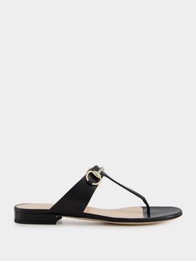 Black Leather Thong Sandal with Horsebit Womens Sandals mega clearance