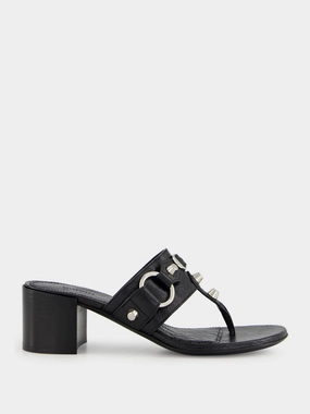 Black Mid-Heel City Tong Sandals Womens Sandals mega clearance