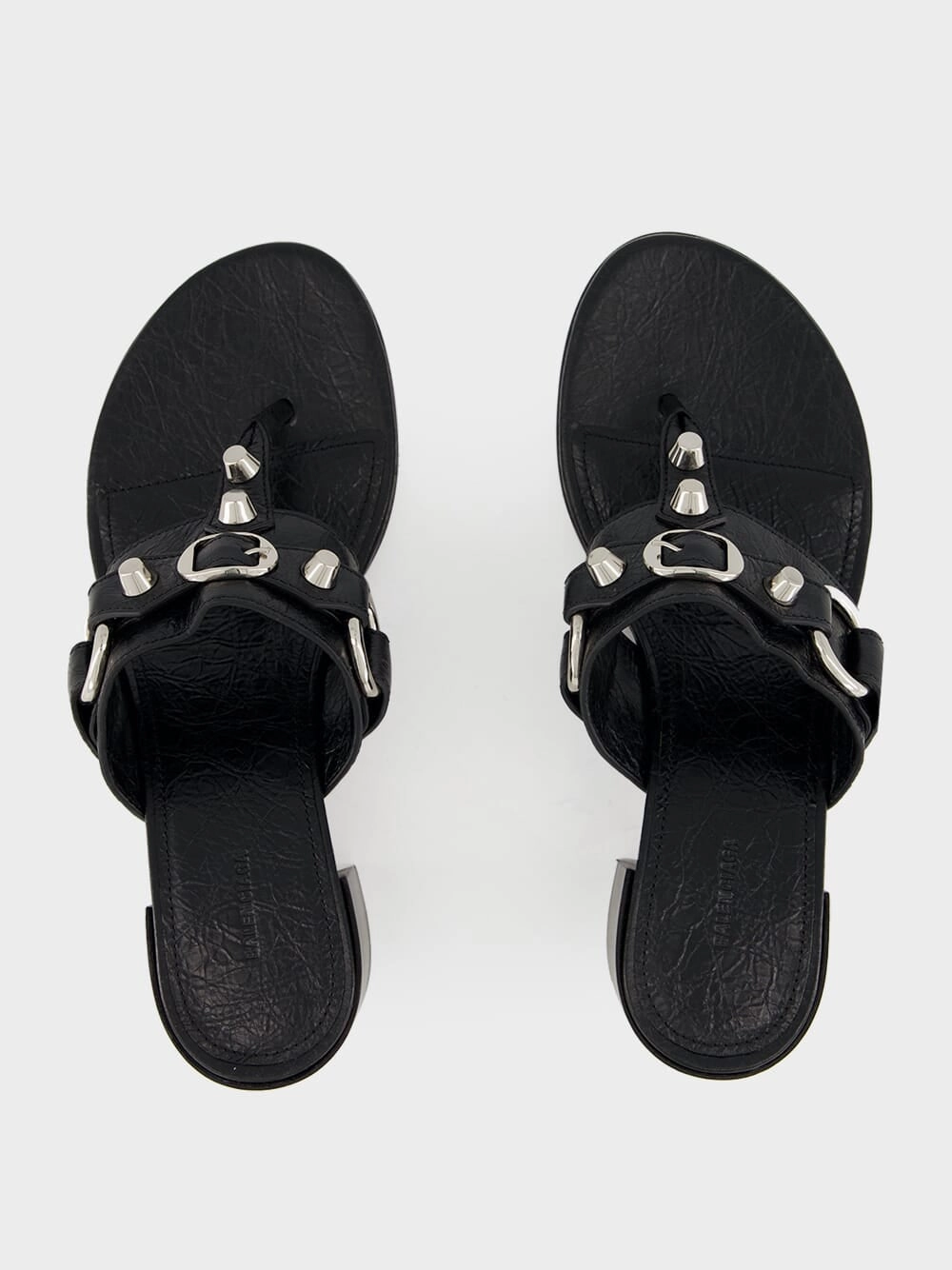 Black Mid-Heel City Tong Sandals