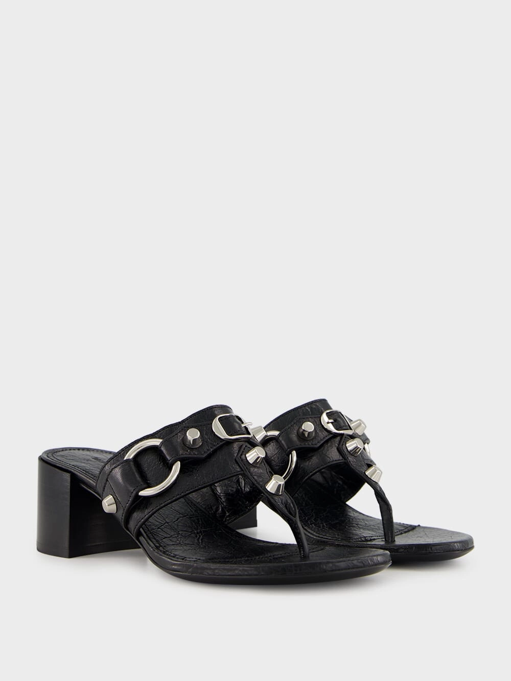 Black Mid-Heel City Tong Sandals