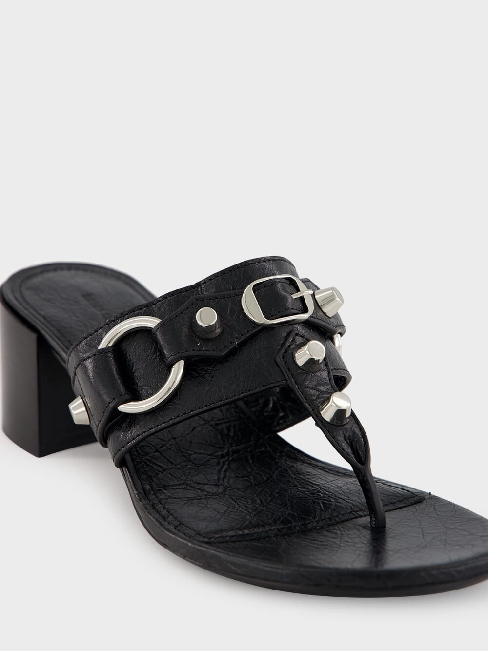Black Mid-Heel City Tong Sandals