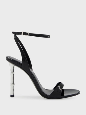 Black Patent Leather Sandals with Bamboo Heel Womens Sandals mega clearance