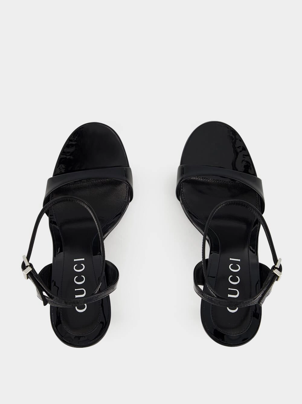 Black Patent Leather Sandals with Bamboo Heel