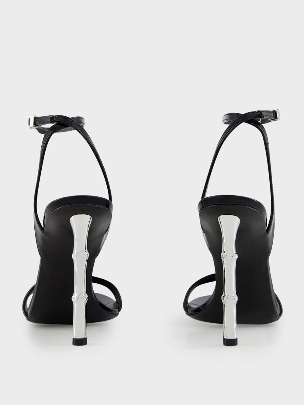 Black Patent Leather Sandals with Bamboo Heel