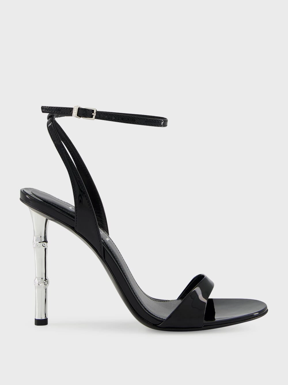 Black Patent Leather Sandals with Bamboo Heel Womens Sandals mega clearance