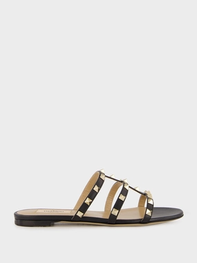 Black Rockstud Flat Slide Sandal Womens Sandals mega clearance