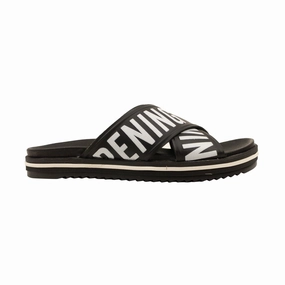 Black Rubber Cross Strap Berkley Slides Mens Slippers clearance sale