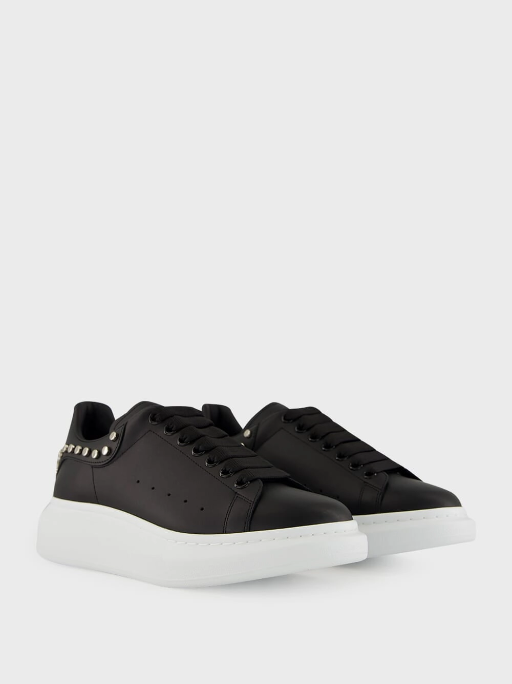 Black Studded Leather Low-Top Sneakers