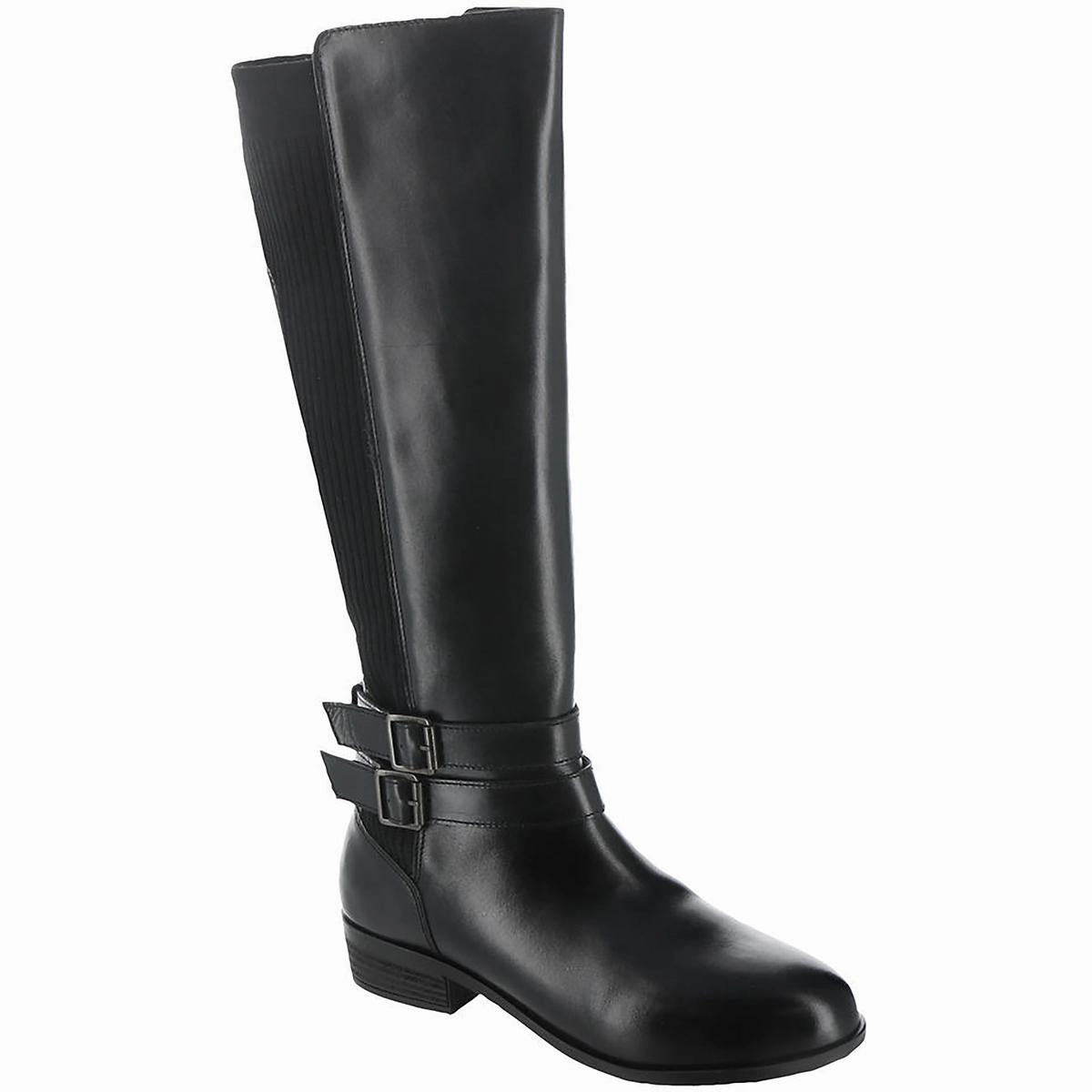 Bonnie Womens Leather Stacked Heel Knee-High Boots