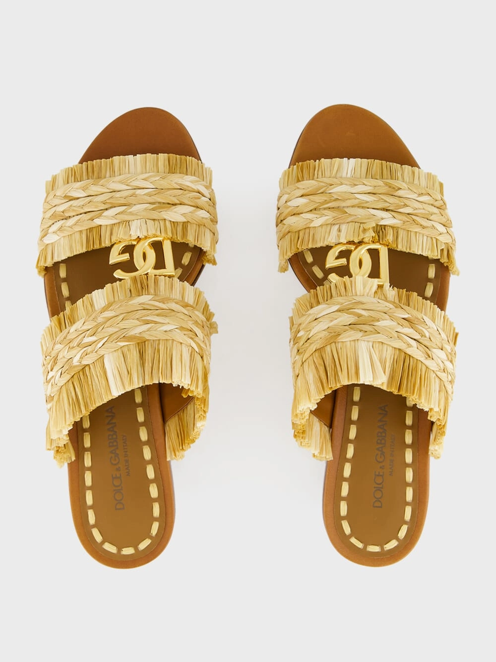 Braided Raffia Flat Fringe Slippers