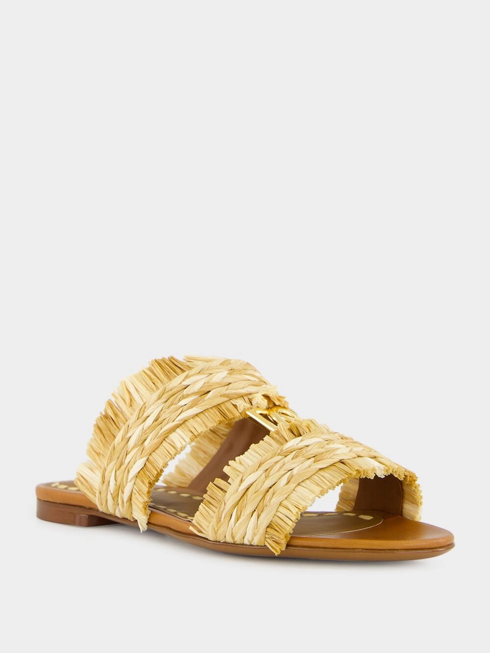 Braided Raffia Flat Fringe Slippers