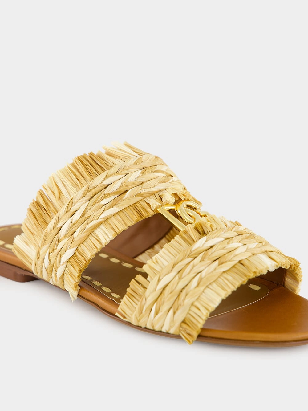 Braided Raffia Flat Fringe Slippers