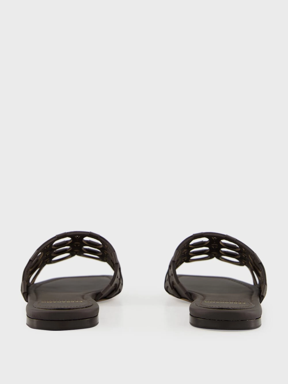Brown Gancini Chain Leather Slides