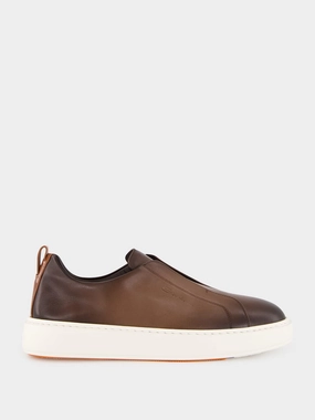 Brown Leather Slip-On Sneakers Promo deal Mens Sneakers