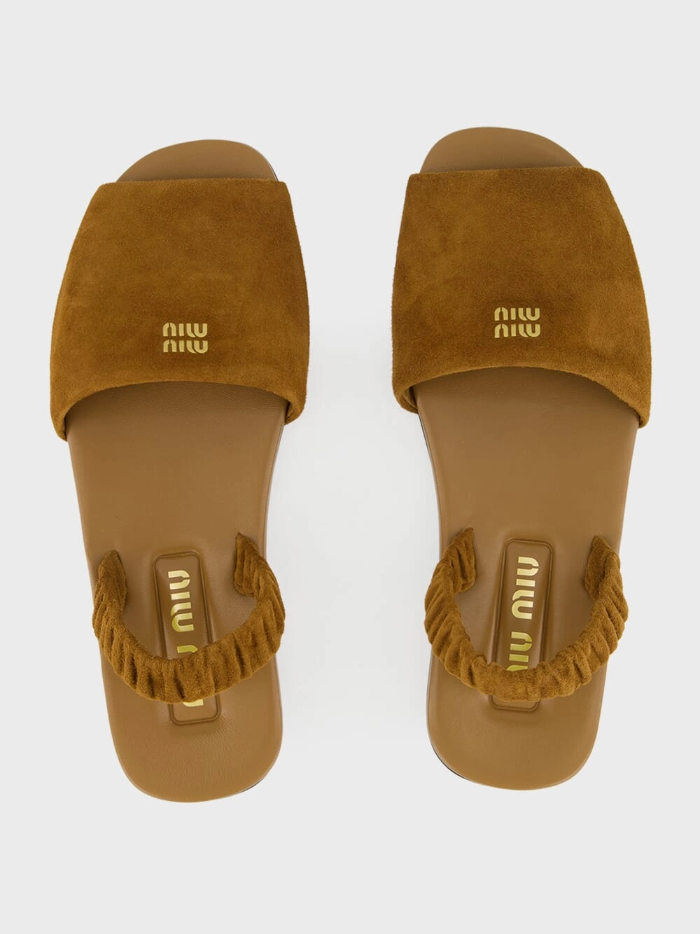 Brown Suede Ruches Flat Sandals
