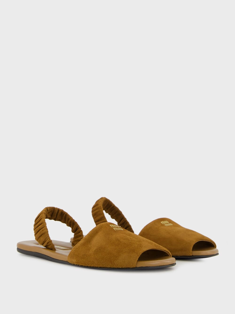 Brown Suede Ruches Flat Sandals