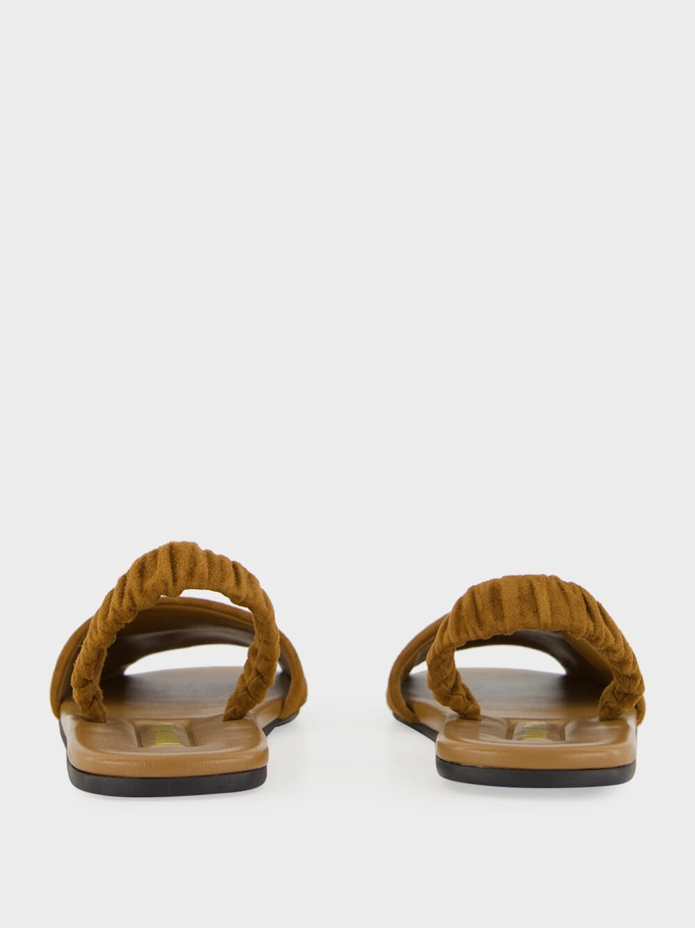 Brown Suede Ruches Flat Sandals