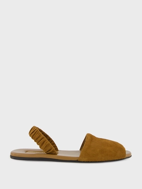Brown Suede Ruches Flat Sandals Womens Sandals mega clearance