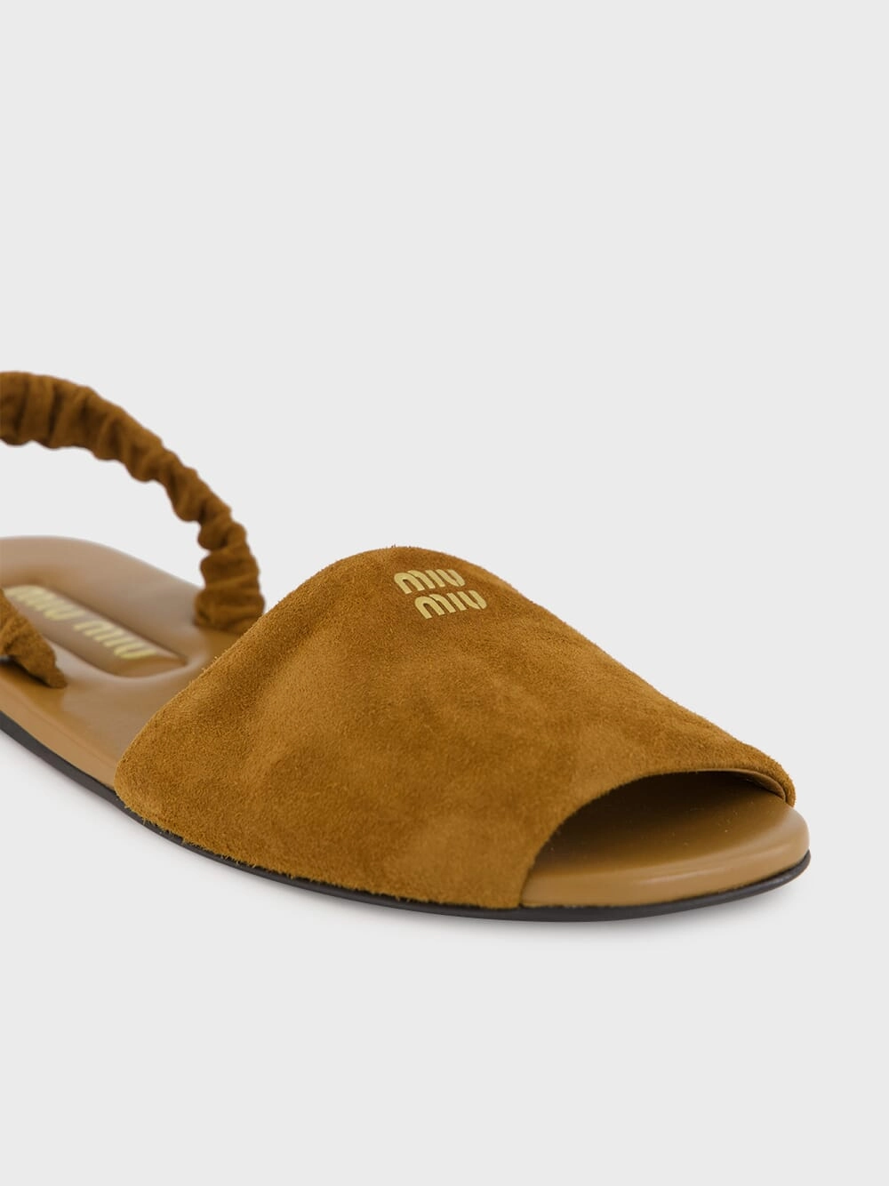 Brown Suede Ruches Flat Sandals
