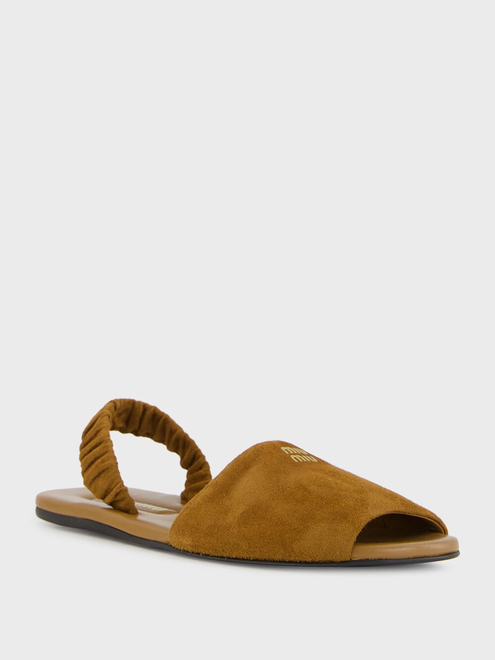 Brown Suede Ruches Flat Sandals