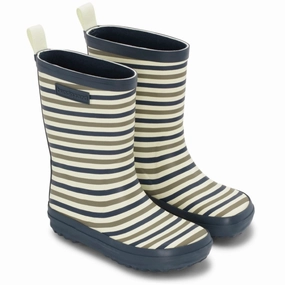 Bundgaard Oceanic Stripe Charly High Kids Rain Boots with free shipping