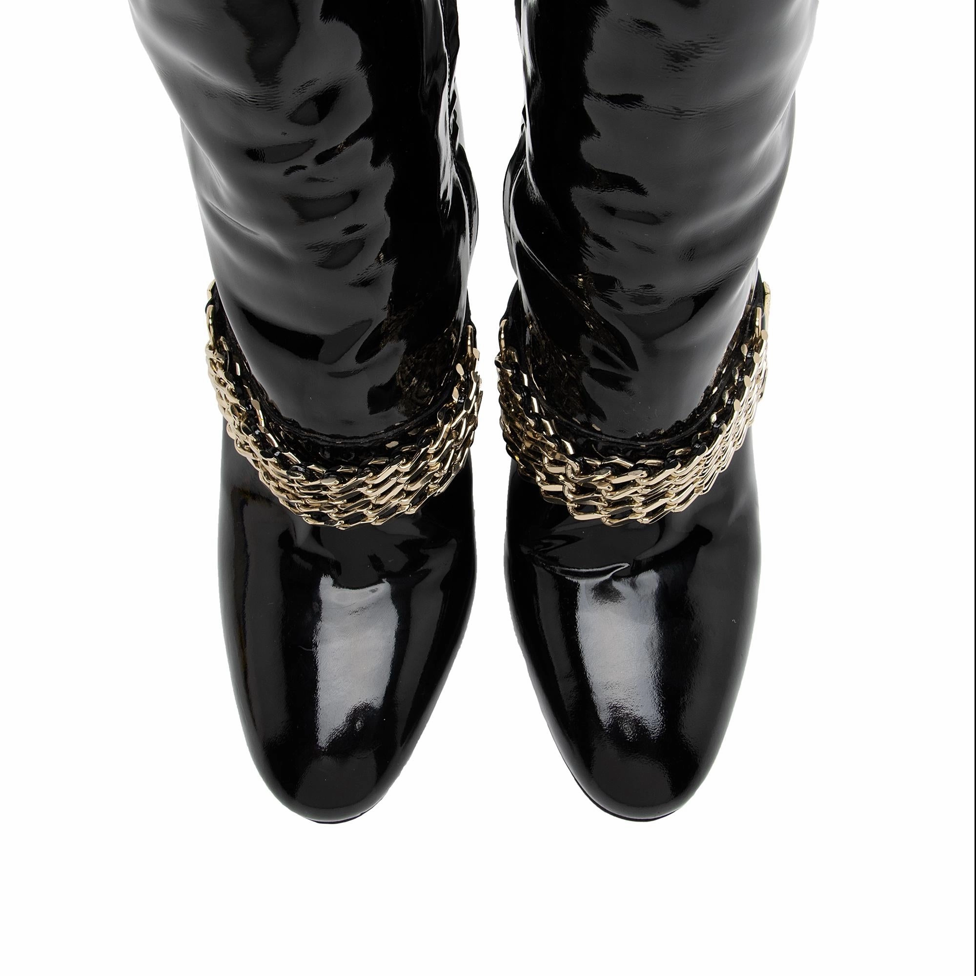 Burberry Patent Leather Chain Knee High Boots