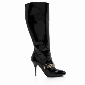 Burberry Patent Leather Chain Knee High Boots Womens Boots sale online